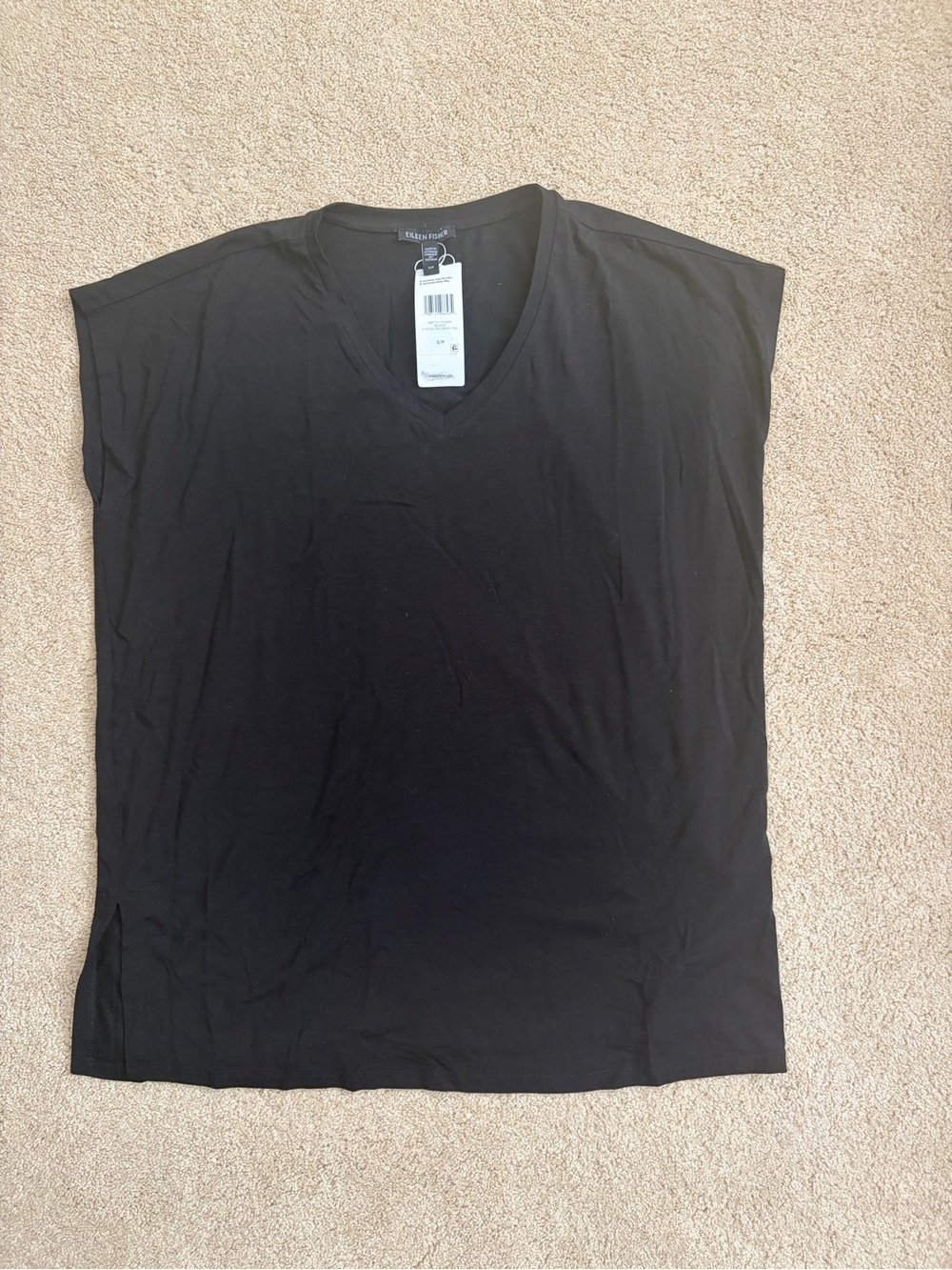 Eileen Fisher Black V-Neck Short Sleeve Top
